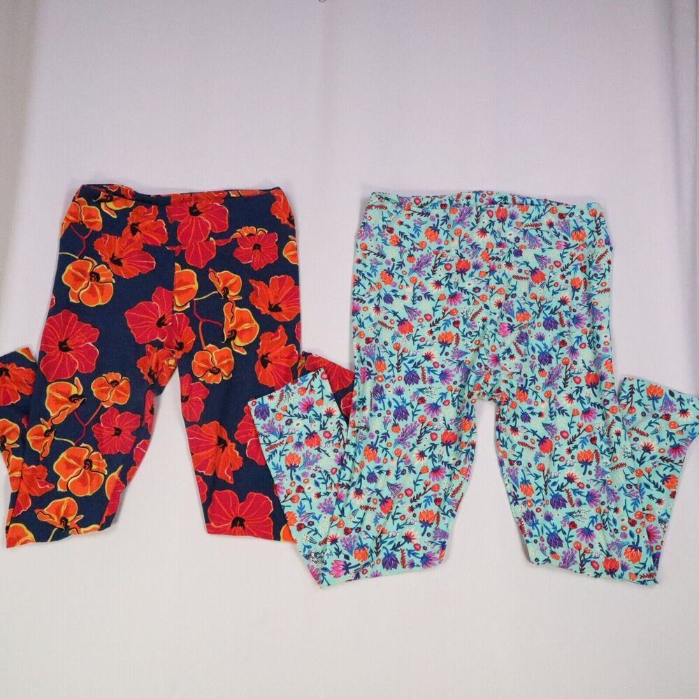LULA ROE leggings set of 2 Size TC2 (18+) Light blue/Red Hibiscus